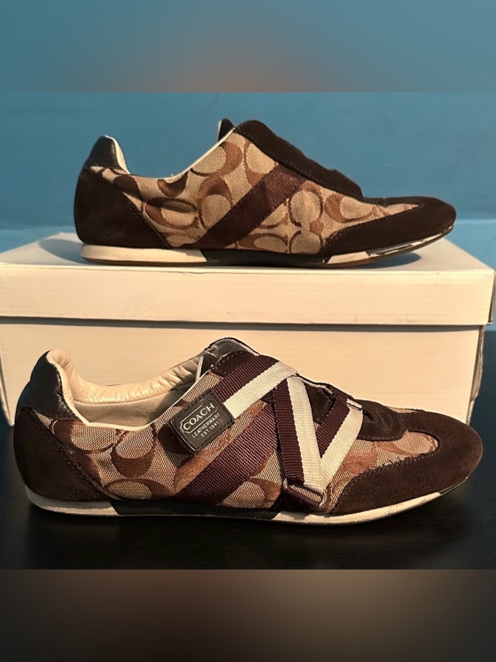 Coach monogram, Patterned Sneakers Size 8M Velcro latches